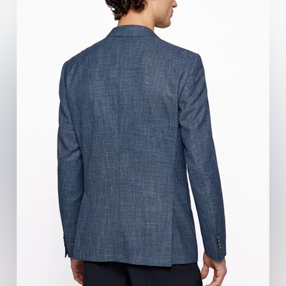BOSS Hutson Slim Fit Blue Wool Cotton Linen Blend Sport Suit Coat Mens Jacket 38 - Picture 2 of 16
